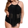 thumbnail image 1 of Summer Swimsuits for Women 2026,Womens Mesh Ruffle High Neck Bra Sized Cropped Tankini Two Piece Bathing Suit Ruffled Flounce Swimwear with Shorts, 1 of 7