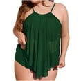 thumbnail image 1 of Summer Swimsuits for Women 2026,Womens Mesh Ruffle High Neck Bra Sized Cropped Tankini Two Piece Bathing Suit Ruffled Flounce Swimwear with Shorts, 1 of 7