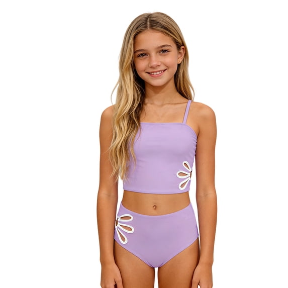 Summer Swimwear,Girls Swimsuit Adjustable Straps Cut Out Swimwear 2 Piece Solid Color Tankini for Girls Bathing Suit
