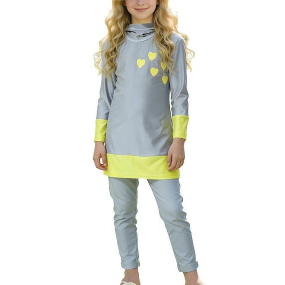 Summer Swimwear,Swimsuits for Girls Kids Full Body Islamic Swimming Suits Burkini Rashguard with Hijab Modest Swimwear Beach Pool Wetsuit