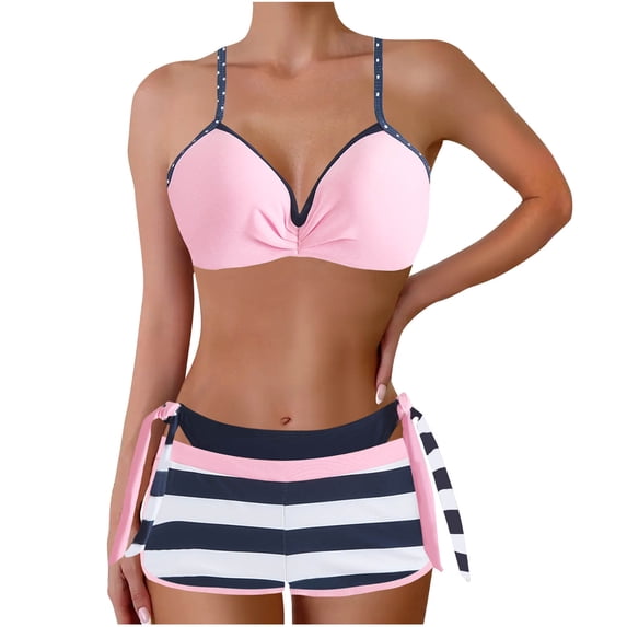 Summer Swimwear,Womens High Waisted Bikini Sets Drawstring Tummy Control Swimsuits Crisscross Tie Back Bathing Suit