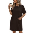 thumbnail image 1 of Summer T-Shirt Dress Womens Short Sleeve Casual Dresses with Pockets Crew Neck Plain Sleepdress Coffee, M, 1 of 6