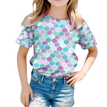 Summer T Shirt for Kids Toddler Boys Girls Printed Round Neck Blouse T-Shirt Comfortable Casual Shirt for Toddler Kids,Blue,5-6 Years