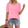 thumbnail image 1 of Summer T Shirts For Women Fashion Buckle Loose Solid Color Folded Short Sleeve Crew Neck Comfort Colors T Shirt Tee Blouse S-2XL, 1 of 8