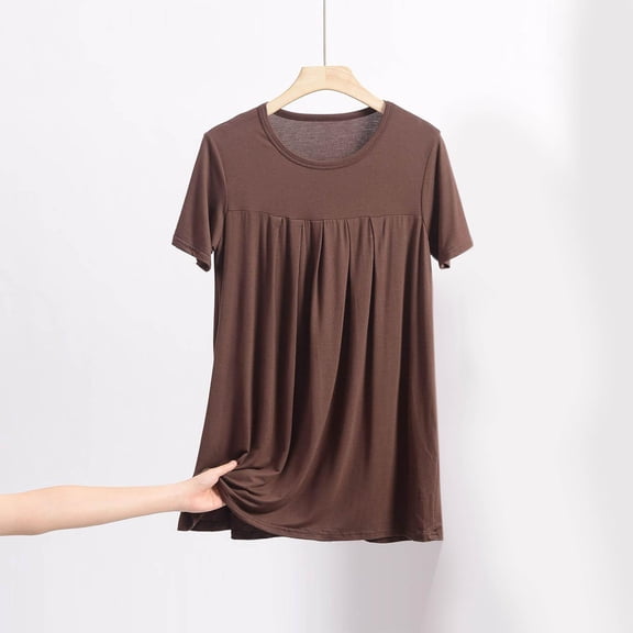 Summer T Shirts For Women Fashion Casual Solid Color Short Sleeve Round-Neck Comfort Colors T Shirt Coffee Tee Blouse XL-5XL