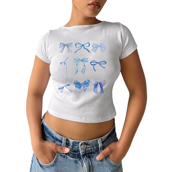 Summer T Shirts For Women Letter Print Cropped Fashion Graphic Short Sleeve Top Tee Soft Casual Round Neck Shirts Beach Outfits
