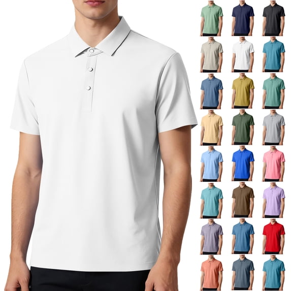Summer T Shirts for Men Plus Size Big & Tall Casual Loose Solid Color Button-up V-Neck Turndown Collar Short Sleeve Tops Lougnewear for Mens M-5XL under $7