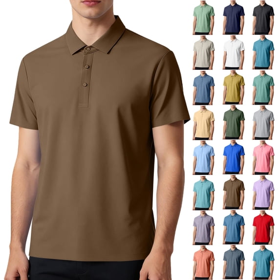 Summer T Shirts for Men Plus Size Big & Tall Casual Loose Solid Color Button-up V-Neck Turndown Collar Short Sleeve Tops Lougnewear for Mens M-5XL under $7