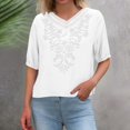 thumbnail image 1 of Summer T Shirts for Women Oversized Cotton Linen Embroidered Print V Neck Short Sleeve Shirt Casual Solid Plus Size Loose Lightweight Comfy Tee Blouse, 1 of 6