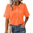 thumbnail image 1 of Summer T Shirts for Women Peter Pan Collar Button Down Curved Hem Blouse Top Womens V Neck Lightweight Breathable Short Sleeve Shirt, 1 of 6
