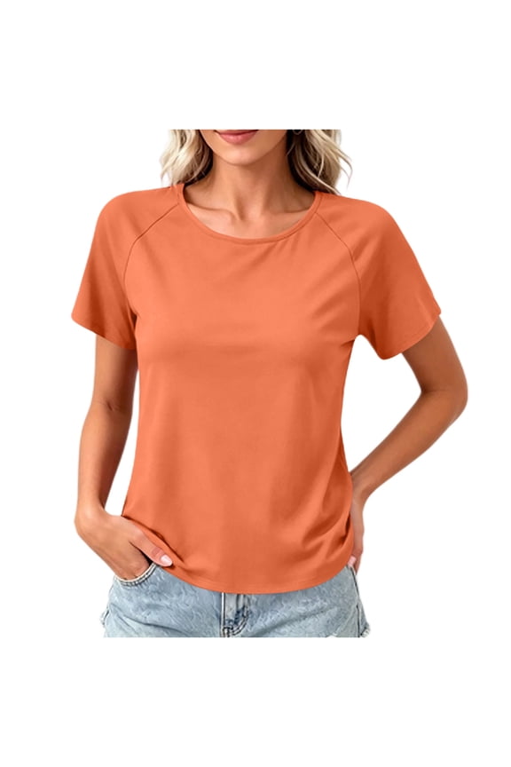 Summer T-Shirts Womens Back Crossover Hem Plain Tshirts Loose Fit Raglan Short Sleeve Casual Workout Basic Tee (XL, Army Green)