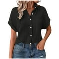 thumbnail image 1 of Summer T-Shirts For Womens Turndown Collar Blouse Tops Front Button Tee Short Sleeve Tops Plain Basic Tunic Blouses Baggy Boho Dressy Work Shirts Trends Lightweight Blouses 2025, 1 of 5