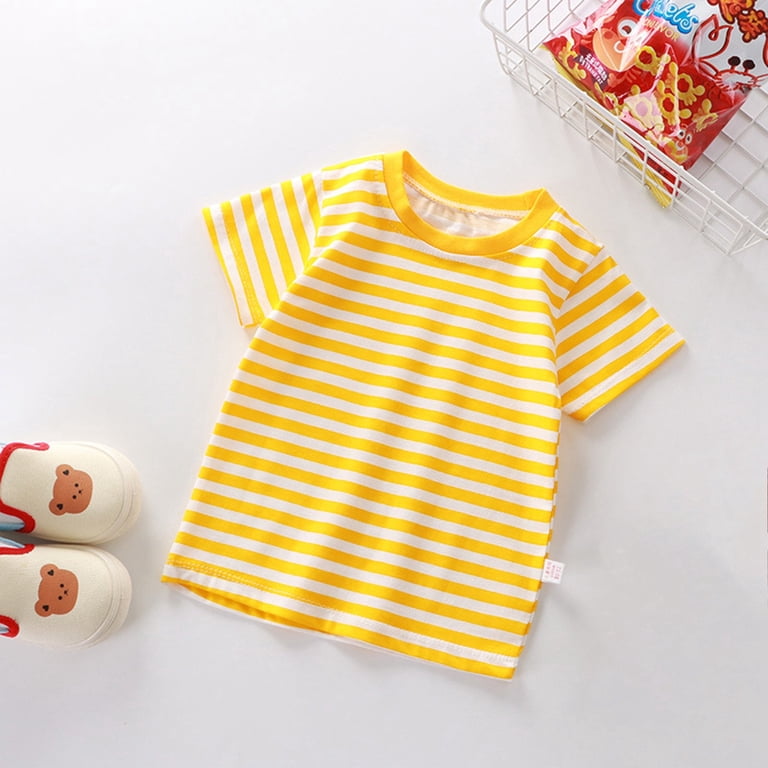 Summer T-Shirts for Girls Blue and White Striped Daily Shirt Short