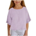 thumbnail image 1 of Summer T-Shirts for Girls Kids Crewneck Short Sleeve Tops Casual Loose Ruffle Shirts, 1 of 9