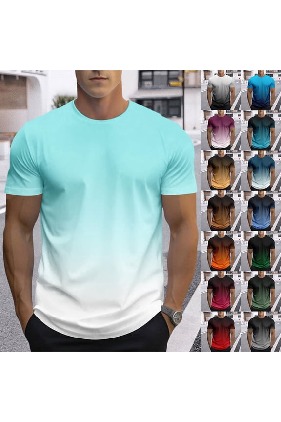 Summer T Shirts for Men Gradient Color Lightweight Tees Short Sleeve Crew Neck Top Regular Fit Army Green XXXL