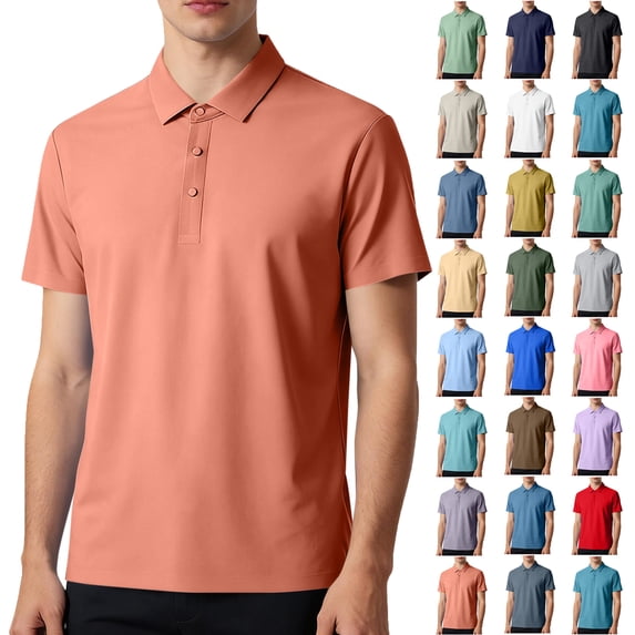 Summer T Shirts for Men Plus Size Big & Tall Casual Loose Solid Color Button-up V-Neck Turndown Collar Short Sleeve Tops Lougnewear for Mens M-5XL under $7