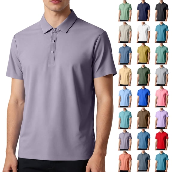 Summer T Shirts for Men Plus Size Big & Tall Casual Loose Solid Color Button-up V-Neck Turndown Collar Short Sleeve Tops Lougnewear for Mens M-5XL under $7