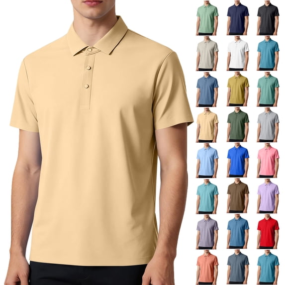 Summer T Shirts for Men Plus Size Big & Tall Casual Loose Solid Color Button-up V-Neck Turndown Collar Short Sleeve Tops Lougnewear for Mens M-5XL under $7