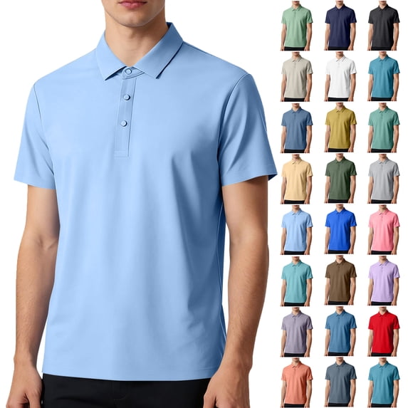 Summer T Shirts for Men Plus Size Big & Tall Casual Loose Solid Color Button-up V-Neck Turndown Collar Short Sleeve Tops Lougnewear for Mens M-5XL under $7