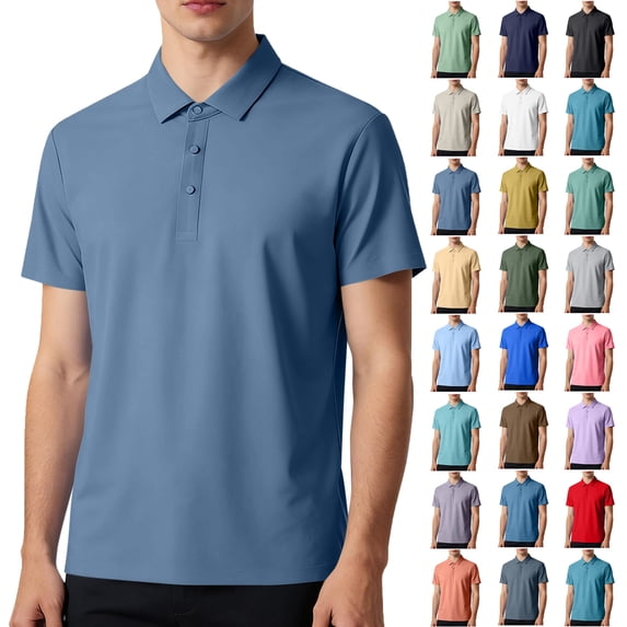 Summer T Shirts for Men Plus Size Big & Tall Casual Loose Solid Color Button-up V-Neck Turndown Collar Short Sleeve Tops Lougnewear for Mens M-5XL under $7