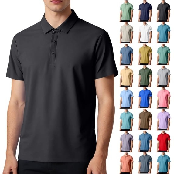 Summer T Shirts for Men Plus Size Big & Tall Casual Loose Solid Color Button-up V-Neck Turndown Collar Short Sleeve Tops Lougnewear for Mens M-5XL under $7