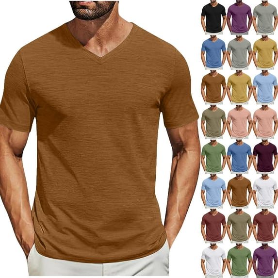T Shirts for Men Summer Plus Size Solid Color V-Neck Casual Loose Tee Shirts Short Sleeve Mens Summer Tops S-XXL under $7