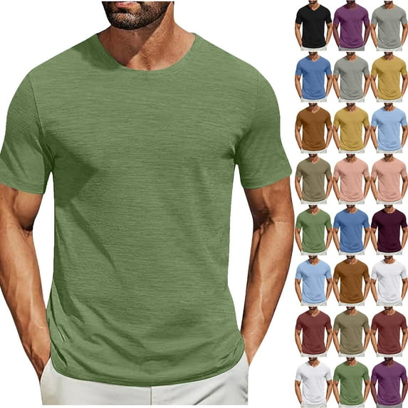 Summer T Shirts for Men Plus Size Solid Color Crew Neck Casual Loose Tee Shirts Short Sleeve Mens Summer Tops S-2XL under $7