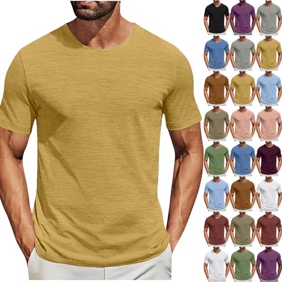 Summer T Shirts for Men Plus Size Solid Color Crew Neck Casual Loose Tee Shirts Short Sleeve Mens Summer Tops S-2XL under $7