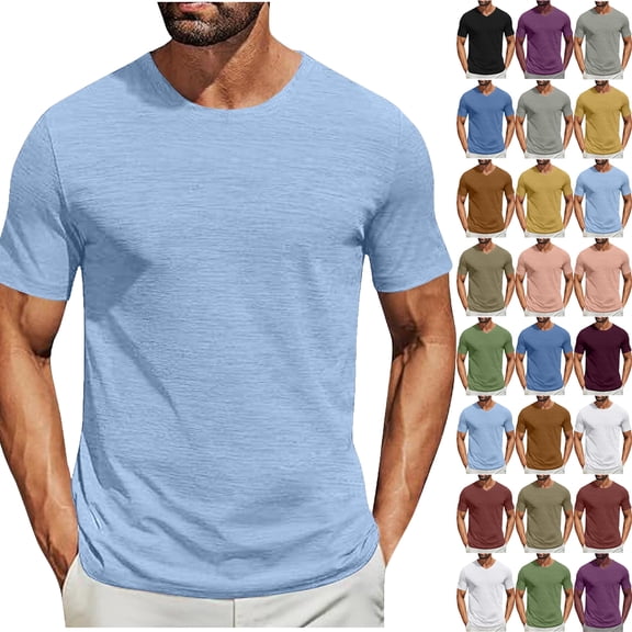 Summer T Shirts for Men Plus Size Solid Color Crew Neck Casual Loose Tee Shirts Short Sleeve Mens Summer Tops S-2XL under $7