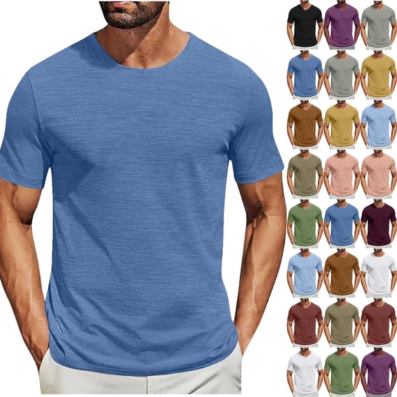 Summer T Shirts for Men Plus Size Solid Color Crew Neck Casual Loose Tee Shirts Short Sleeve Mens Summer Tops S-2XL under $7
