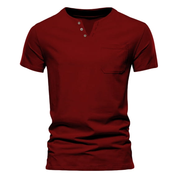 Summer T Shirts for Men with Pocket Short Sleeve Button V Neck Tees Tops Mens Casual Solid Color Pullover Slim Basic Athletic Workout Tshirts Shirt