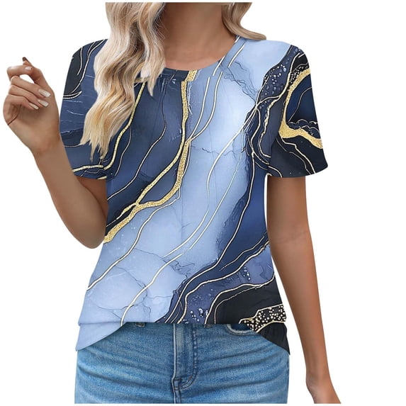Summer T-Shirts for Women 2026 Trendy Floral Boho Printed Tees Casual Short Sleeve Beach Vacation Tunic Tops