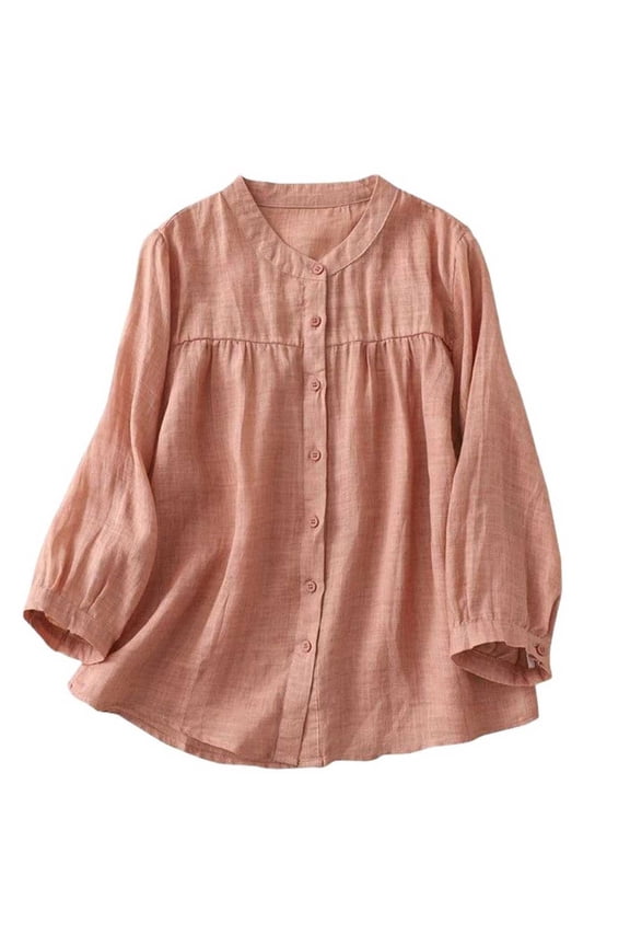 Summer T Shirts for Women Casual Crew Neck Long Sleeve Fall Tops Dressy Cotton Linen Blouses Clothes