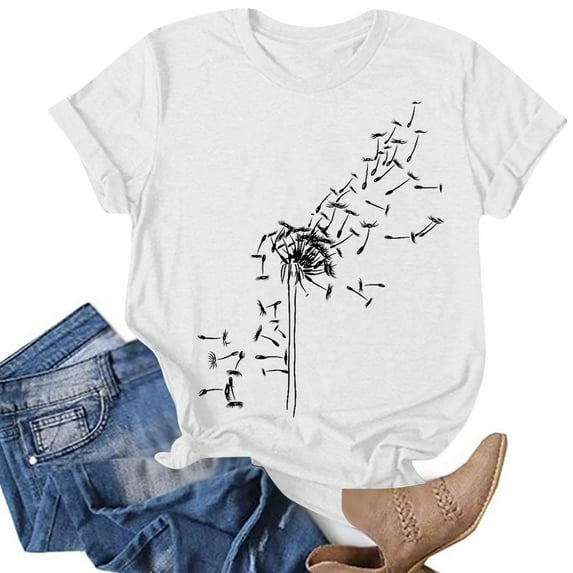 BLVB Summer T Shirts for Women Crewneck Printed Tee Casual Short Sleeve Tshirts Tops for Women Blouses Pullover