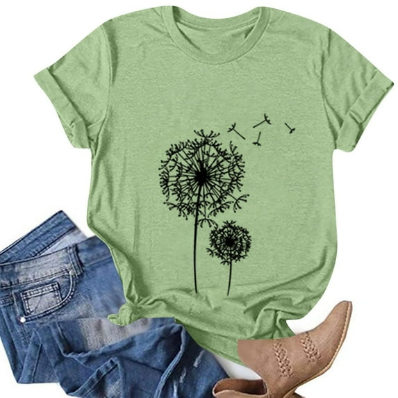 BLVB Summer T Shirts for Women Crewneck Printed Tee Casual Short Sleeve Tshirts Tops for Women Blouses Pullover