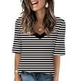 thumbnail image 1 of Summer T-Shirts for Women Fashion Casual Half Sleeve Blouses Striped Print Tops V-neck Loose Short Sleeve T-Shirt Loose Pullover Top, 1 of 5