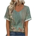 thumbnail image 1 of Summer T-Shirts for Women Fashion Non-Positioned Retro Floral Print Shirts V-Neck Short Sleeve Loose Blouses Tops, 1 of 7