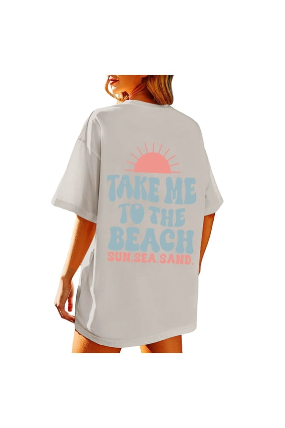 Summer T Shirts for Women Oversized Vintage Graphic Tees Baggy Beach Vacation Cotton Tops GY1 S
