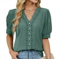thumbnail image 1 of Summer T Shirts for Women,Short Sleeve Tshirts Fashion V Neck Loose Blouses Tops Army Green M, 1 of 7