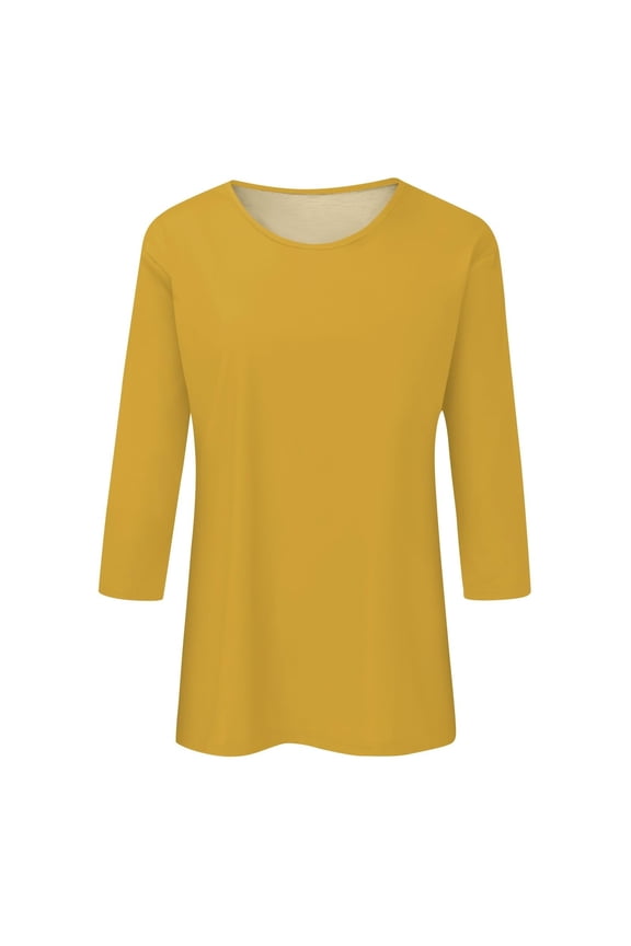 Summer T Shirts for Women Women's Ladies Three Quarter Sleeve Soft Casual Fashion Blouse Top Yellow L