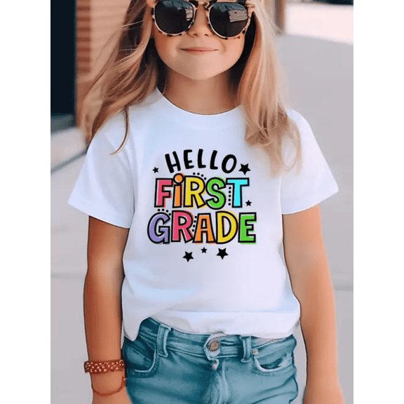 Summer T-shirt for Girls,Short Sleeve T-Shirt, Cotton Fun Graphic Tee, Machine Washable,Boys Clothes For All Seaon,White