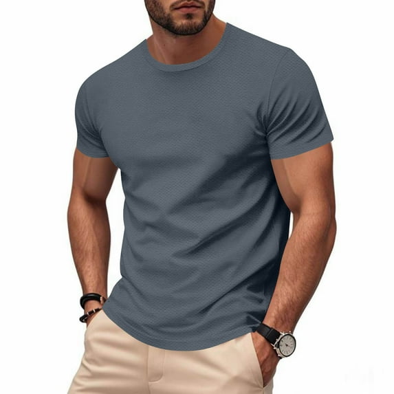 Summer T-shirts for Men Solid Tops Basic Solid Color Lightweight Breathable Moisture Wicking Shirts With Crew Neck Short Sleeves Base Everyday Wear Summer Beach Fashion Daily