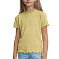 thumbnail image 1 of Summer T-shirts for Girls Trendy Lettuce Trim Tops Short Sleeve Cooling Fabric Casual Tee Shirt Plain Tshirts (6-7 Years, Yellow), 1 of 6