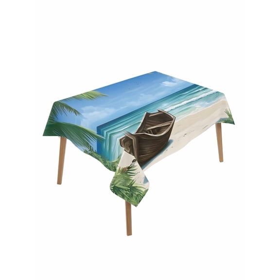 Summer Table Cloth 60x102 Inch Rectangle, Palm Tree Ship Ocean Beach Waterproof Tablecloth Washable Table Cover for Party Picnic Dinner Decor
