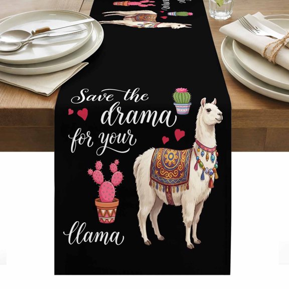 Summer Table Runner Tropical Cactus Love Heart Cute Animals Tablerunners 13 x 48 Inch, Table Decorations Tabletop Scarf for Summer Gathering Holiday Farmhouse Kitchen Dining Decor
