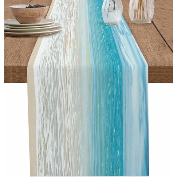 Summer Table Runners 120 Inches Long Tropical Ocean Beach Sea Water Table Runner for Family Dinner/Wedding/Outdoor Indoor Party, Cotton-Polyester Blend Dresser Scarf Table Decorations