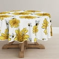 thumbnail image 1 of Summer Tablecloth 60×60 Inch Round, Yellow Sunflower Bumble Bee White Fall Washable Table Cover for Party Picnic Dinner Decor, 1 of 6