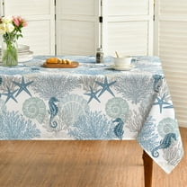 Summer Tablecloth 60×84 Inch Rectangular, Sealife Blue Beach Washable Table Cover for Party Picnic Dinner Decor