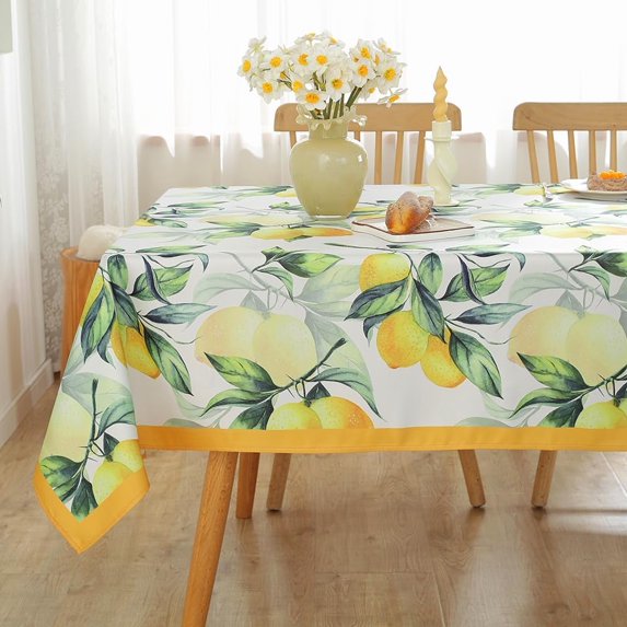 Summer Tablecloth for Rectangle Table 60"x102",Lemon Fruit Floral Table Cloths,Washable Spillproof French Fabric Table Cover for Indoor Outdoor Camping Picnic