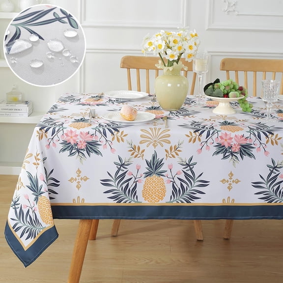 Summer Tablecloth for Rectangle Tables, Wrinkle Resistant Floral Table Cloth with Pineapple Pattern, Spill Proof Polyester Table Cover for Indoor Outdoor Patio (Rectangle, 52" x 70")